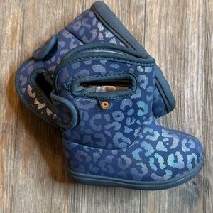 Baby Bogs Blue and Gray/Silver Leopard Print Rain Boots, Waterproof, Size 5